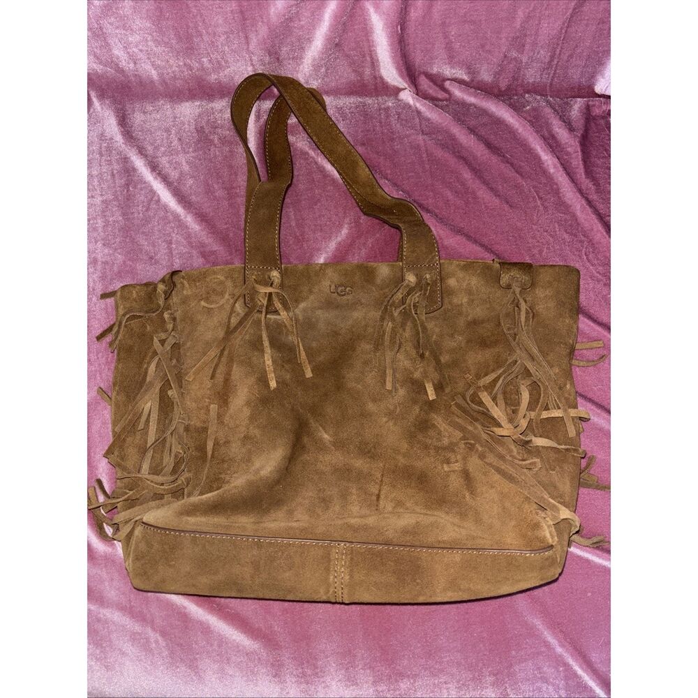 UGG LEA TOTE FRINGE CHESTNUT SUEDE HOBO SHOULDER BAG Used